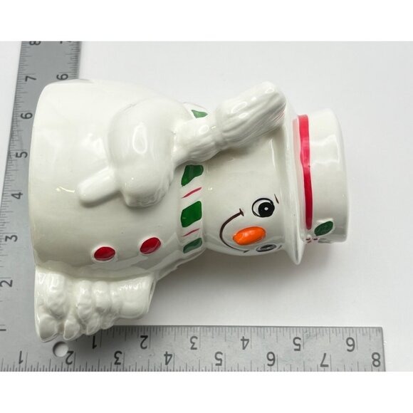Vintage Snowman Piggy Coin Bank with Stopper Christmas Decor Holding Broom - Picture 3 of 7